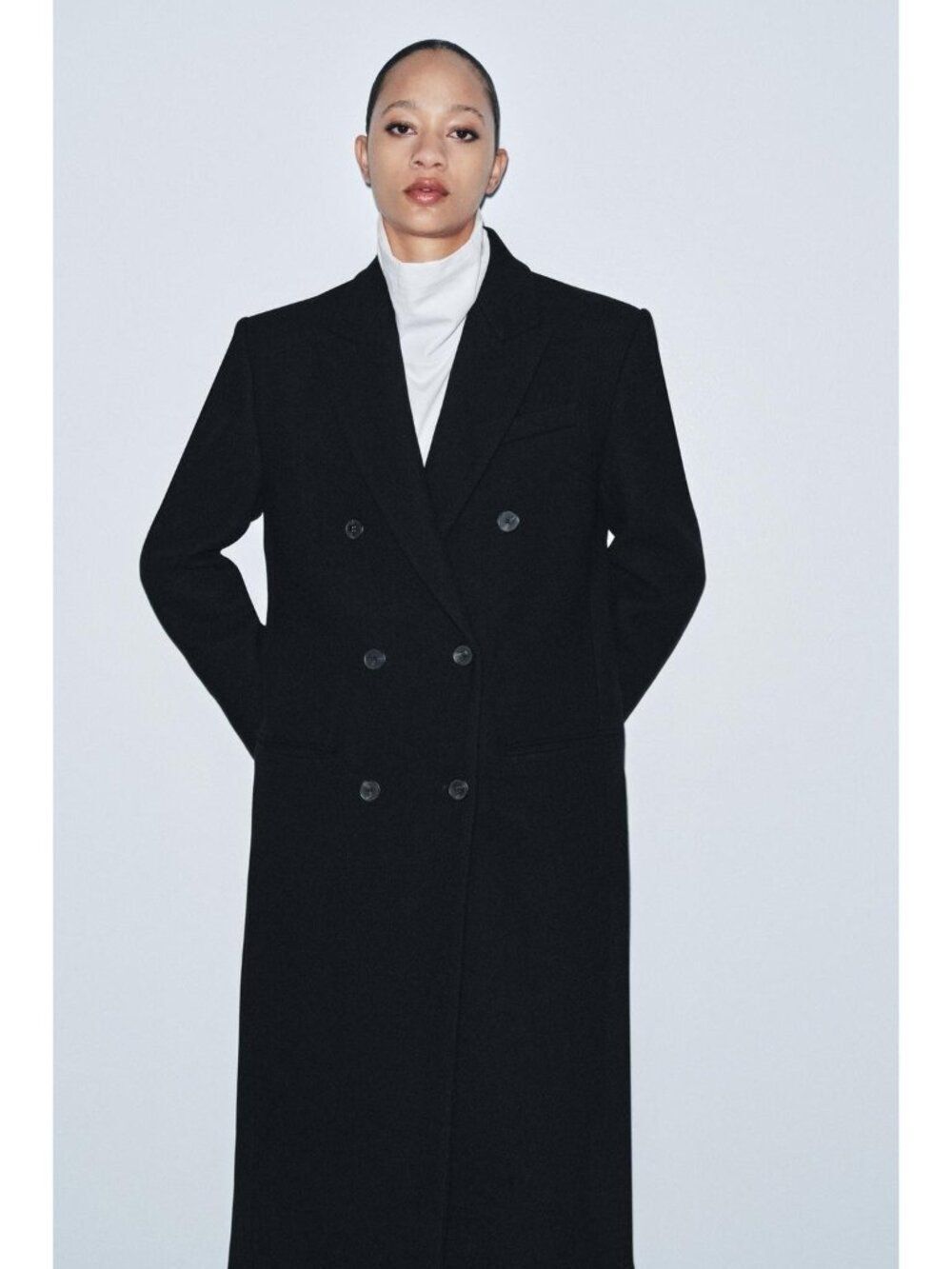 Zara Womens Coat XS Black Double Breasted Wool Collection Overcoat 9536/754 NWT